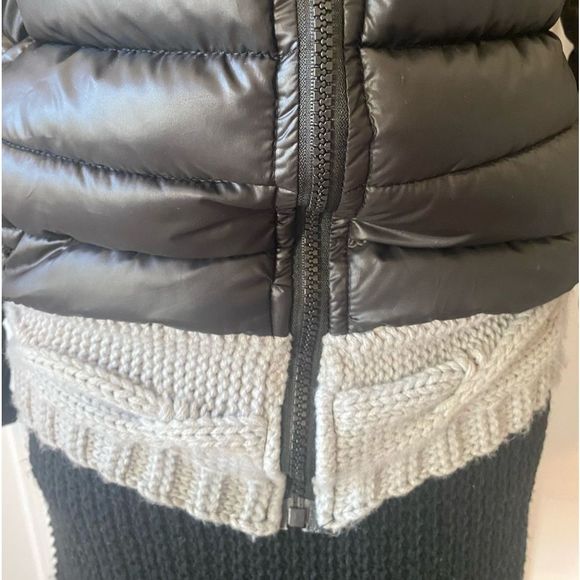 Black Puffer Jacket with Cable Knit Hood - Picture 4 of 8